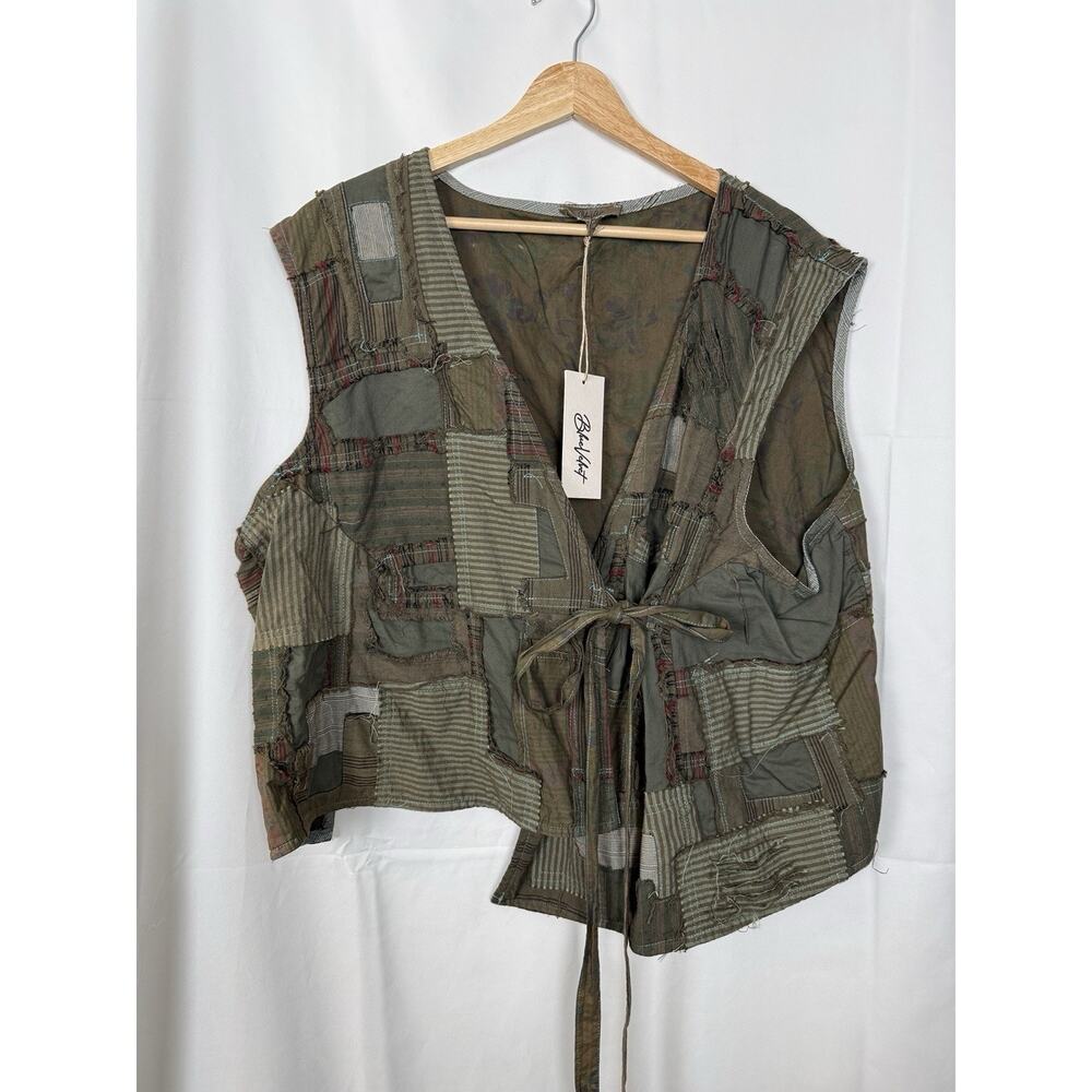 NWT Blue Velvet Patchwork Tie Vest S/M Boho Cottagecore Quilted Artisan Green